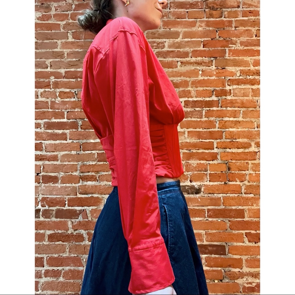 Zara Red Cropped Poplin Shirt NWT